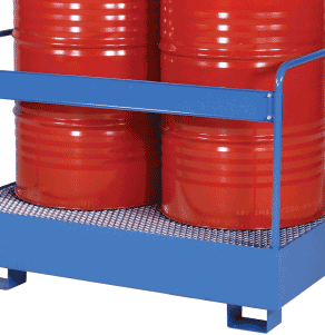 Palettes à fûts avec barres de protection pour fûts debouts